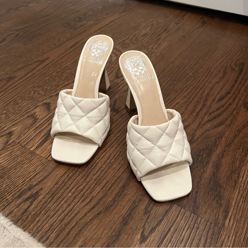 Vince Camuto Cream Quilted Mules